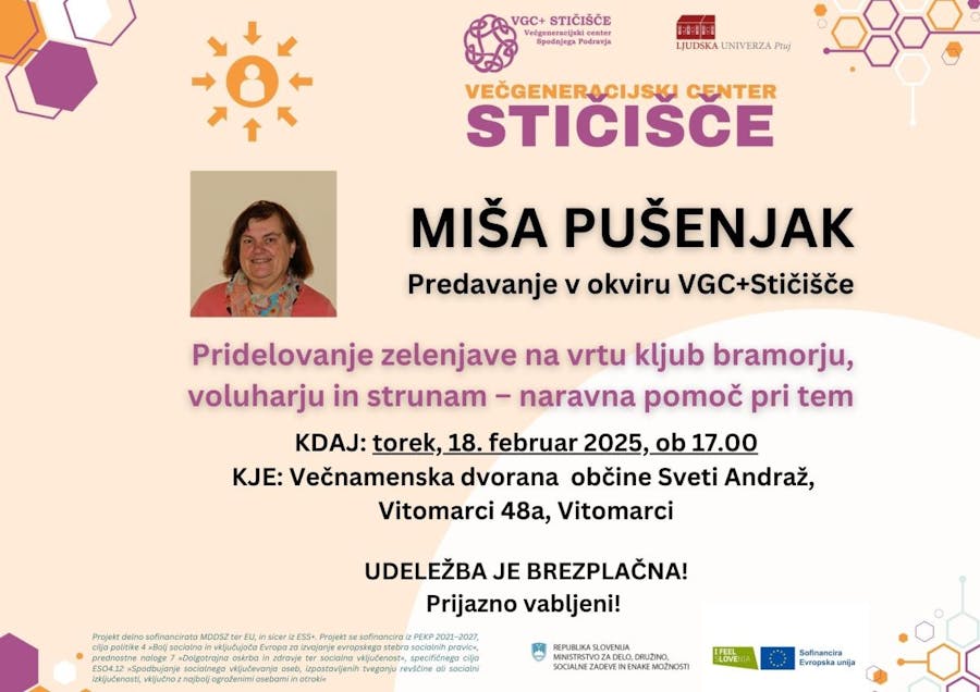 PREDAVANJE MIŠE PUŠENJAK; torek, 18. 2. 2025 ob 17. uri; Večnamenska dvorana Vitomarci